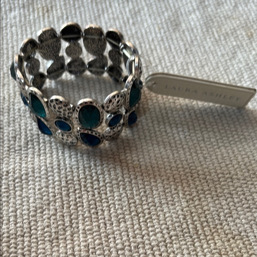 Laura Ashley Silver and Blue Oval Stone Bracelet
